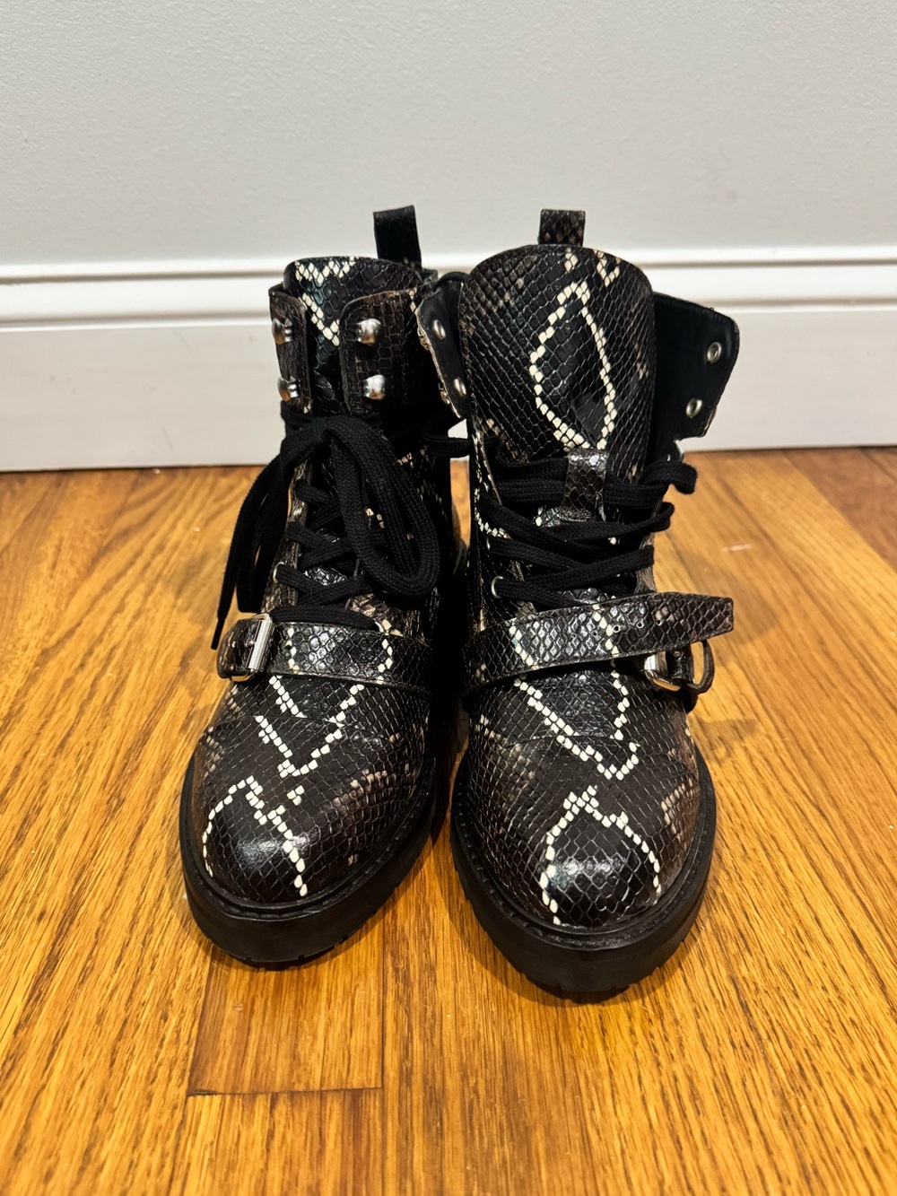 All Saints Snakeskin Combat Boots